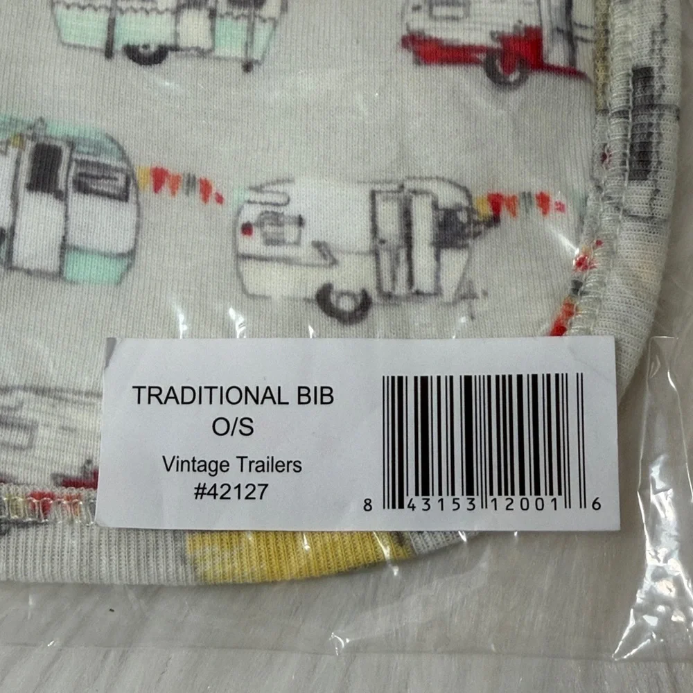 NWT Milkbarn Organic Cotton Vintage Trailers Print Bib
